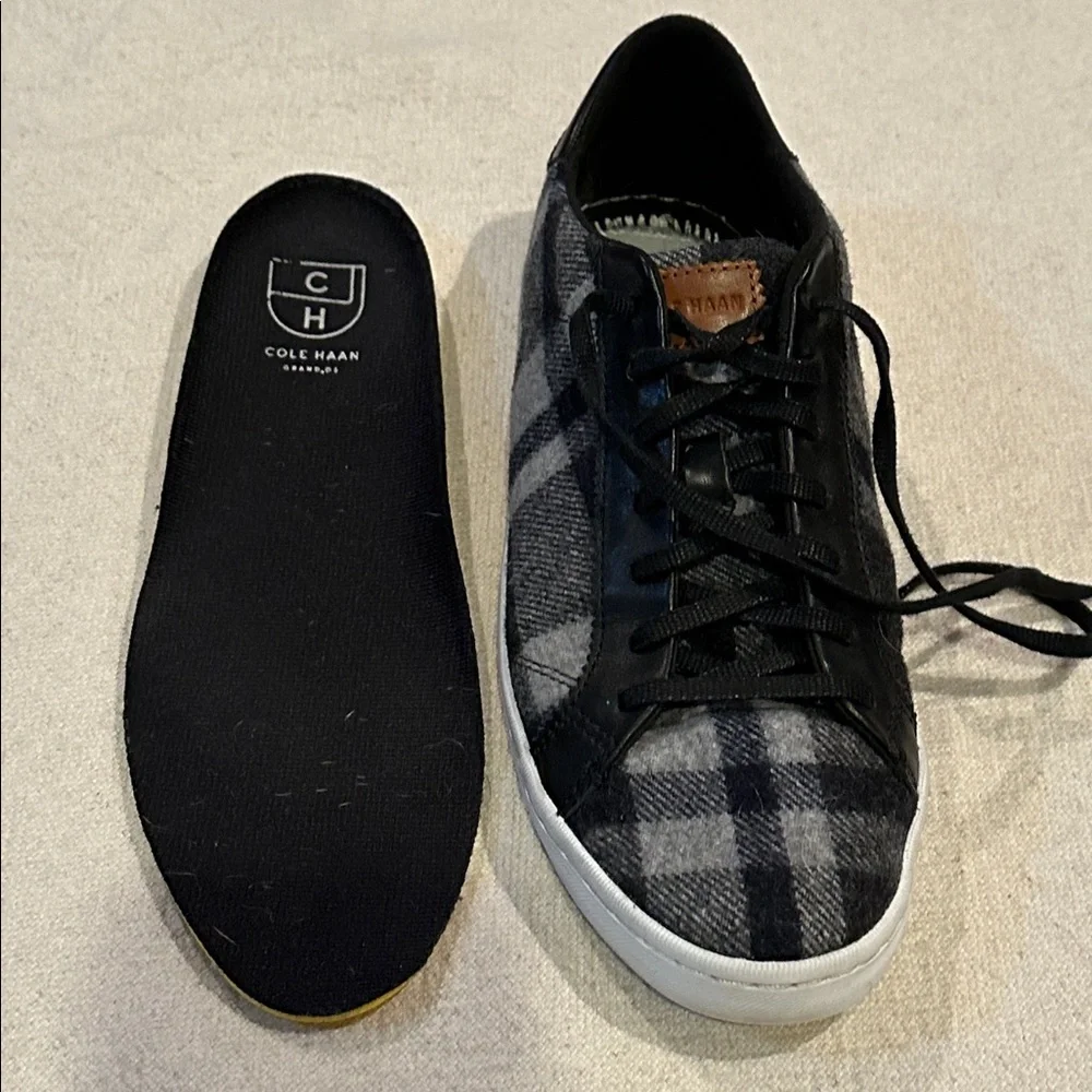 Cole Haan Women's Black and Gray Plaid Sneakers 9